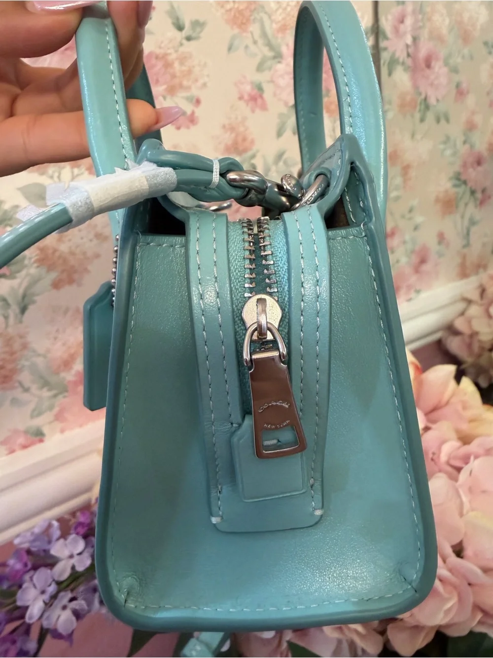 COACH Turquoise Mini Signature Canvas Crossbody Satchel